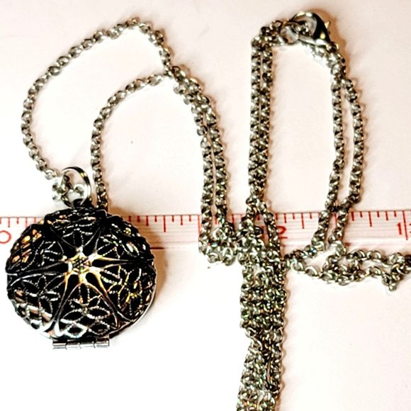 Silver Tone Decorative Fashion Locket Scent Necklace Jewelry CT211 - Picture 2 of 7